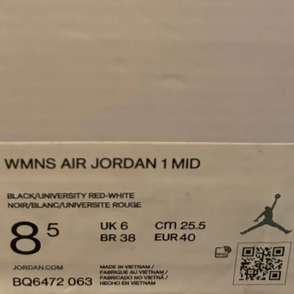 Jordan Air 1 Mid in Black, Red, and White - Picture 3 of 3